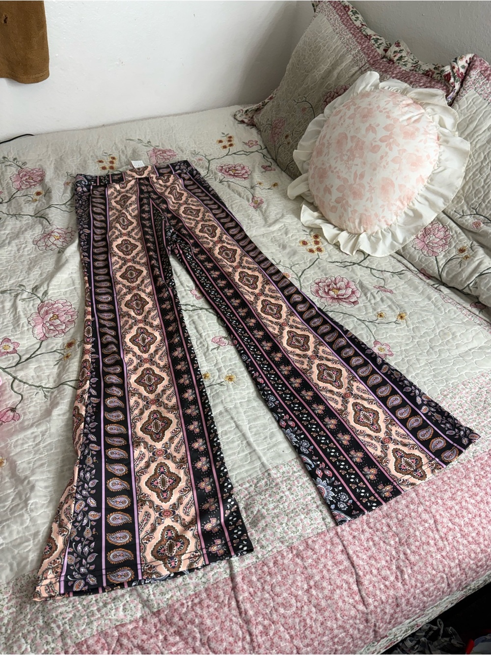 SHEIN Pink and Black Boho Wide-Leg Pants